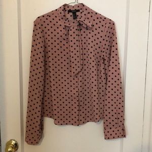 Pink necktie polka dot blouse